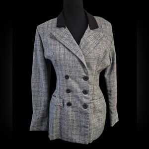 Vintage V for Vendetta Double Breasted Grey Plaid Black Detail Blazer - Size 5/6